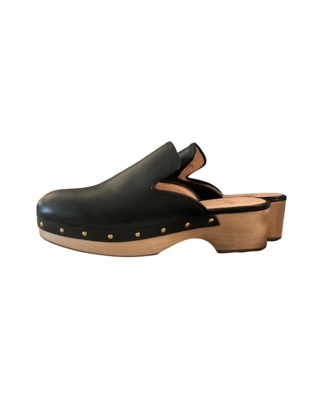 J.Crew Black Leather Studded Clogs With Wooden Sole Size 8 AQ675 boho Classic